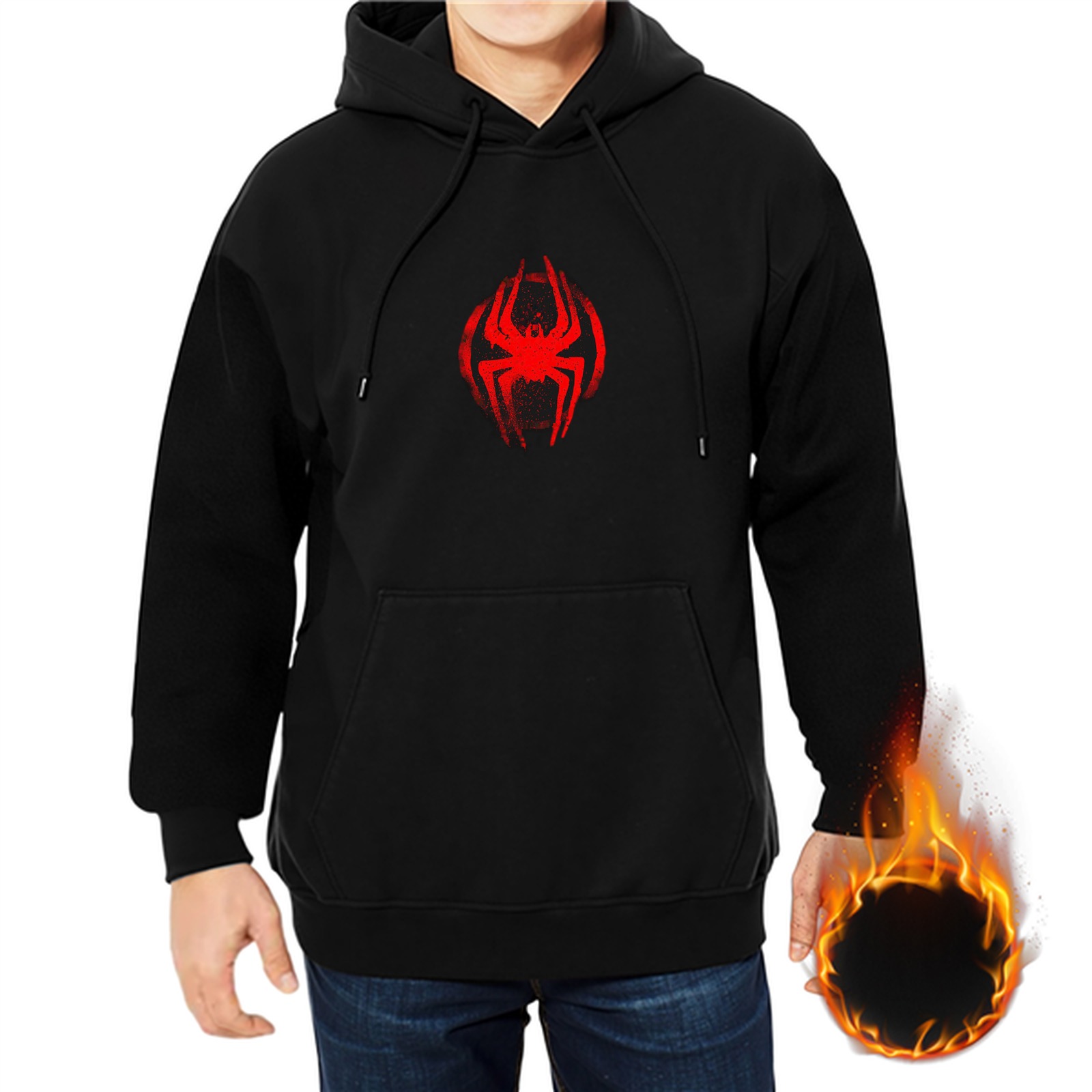 Black Hoodie With Red Spider Logo Design