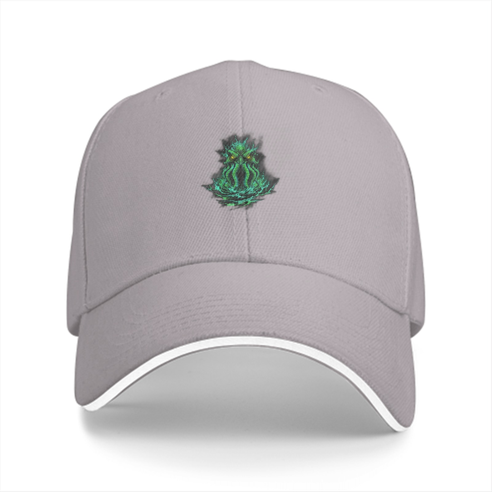 Black baseball cap with glowing green Cthulhu artwork