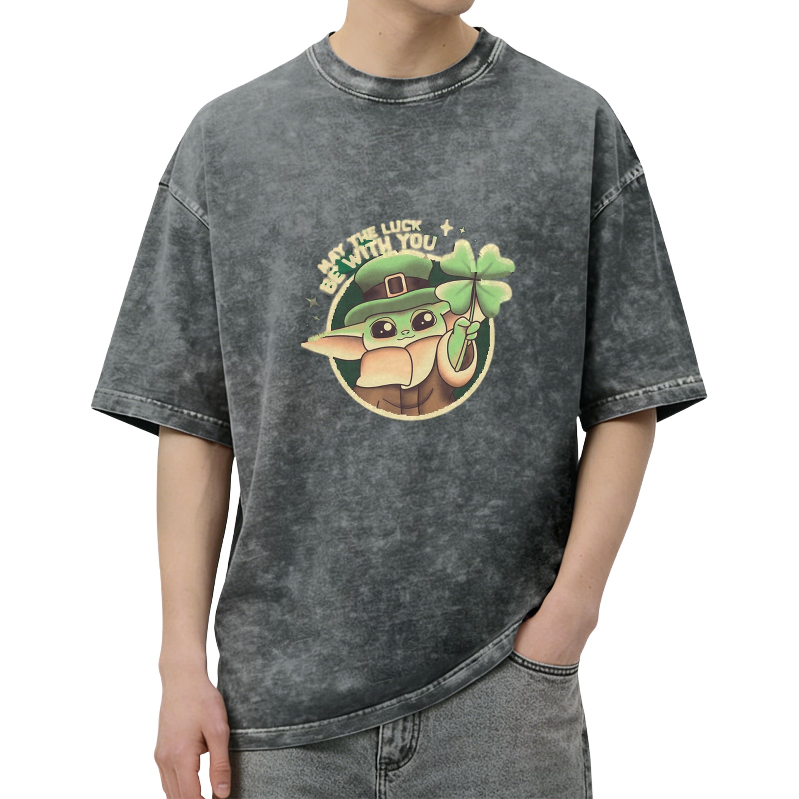 May The Luck Be With You Baby Alien Leprechaun Stonewashed T-Shirt