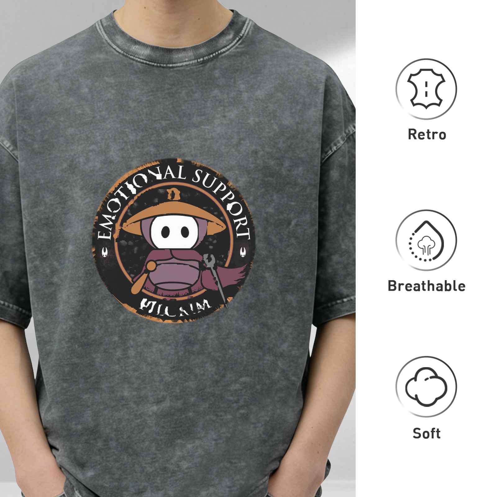 Emotional Support Villain Graphic Stonewashed Black T-Shirt
