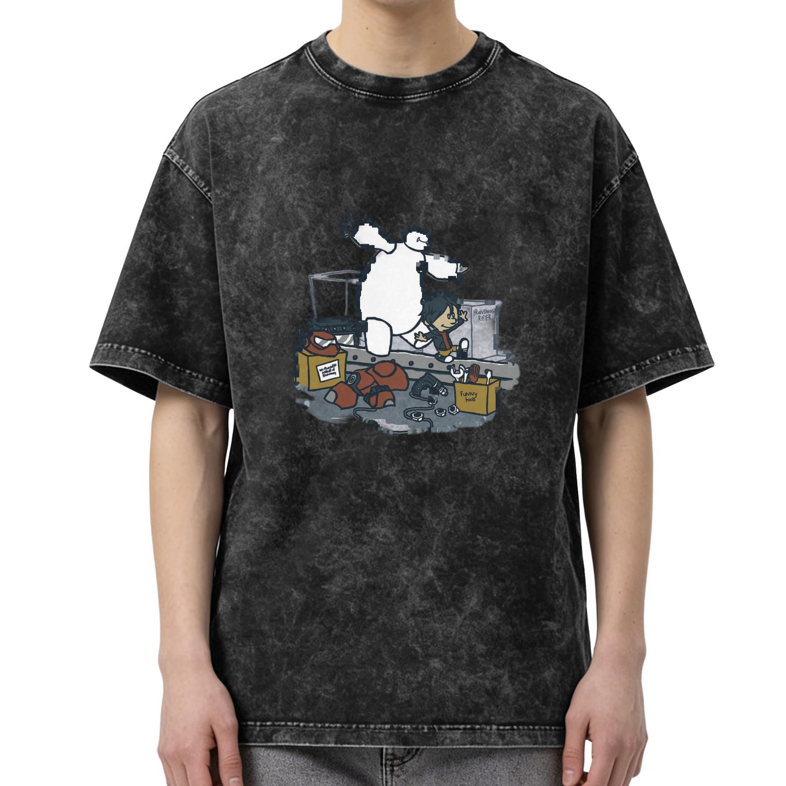 Washed graphic t-shirt with Baymax and Hiro Hamada design