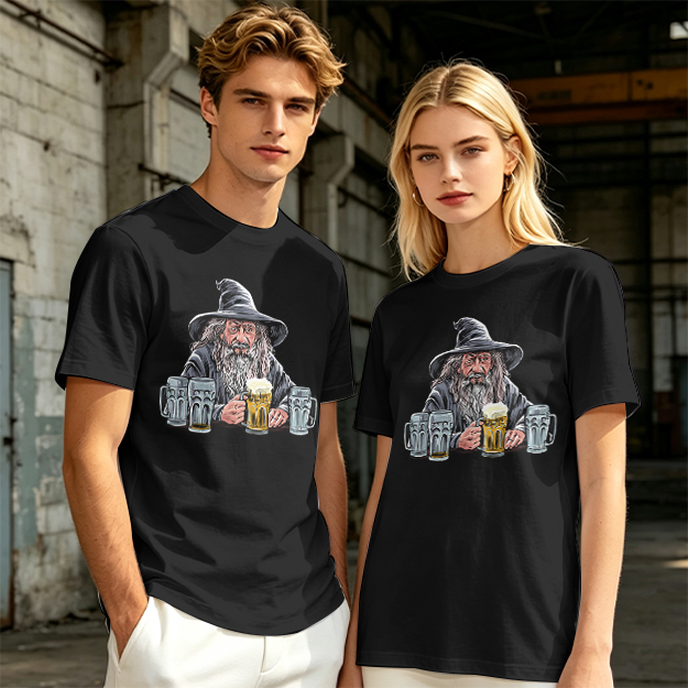 Gandalf with Beer Mugs Funny Wizard Graphic T-Shirt