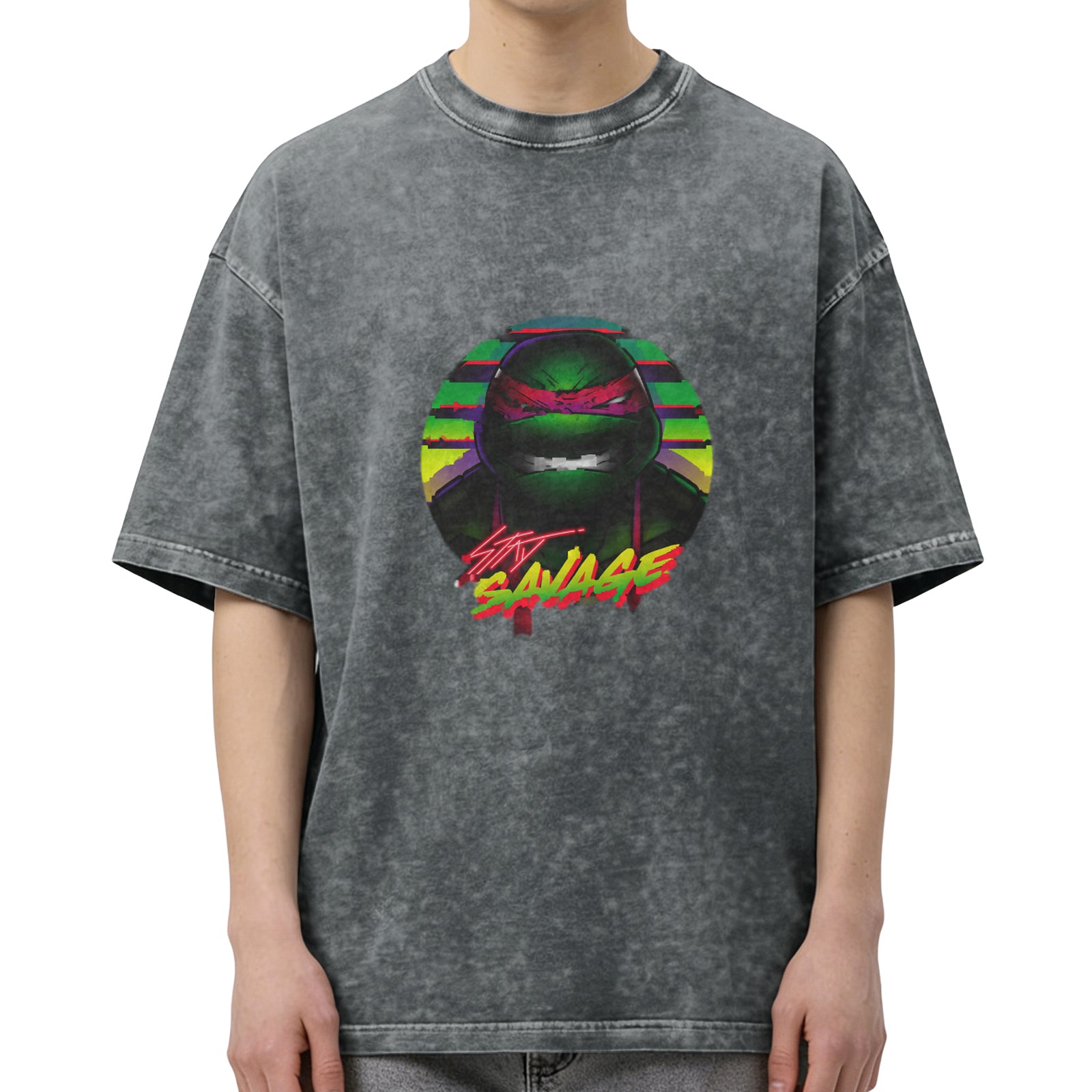 Teenage Mutant Ninja Turtles Stay Savage Graphic Acid Wash T-Shirt