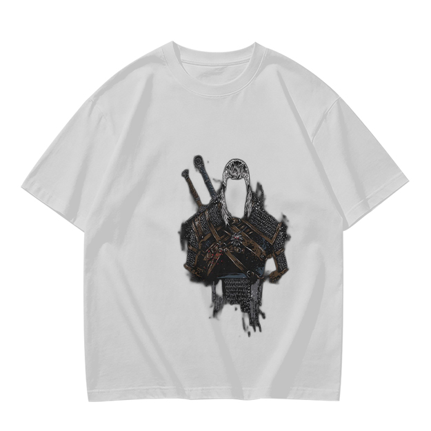 Olive Green T-Shirt With Witcher Warrior Character Print