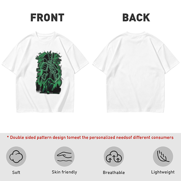 Olive Green T-Shirt With Neon Samurai Warrior Graphic