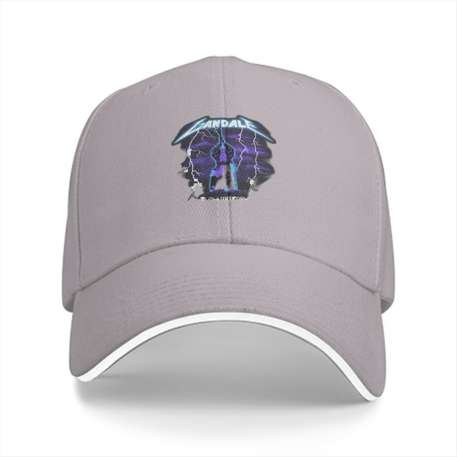 Black baseball cap with lightning graphic and text print