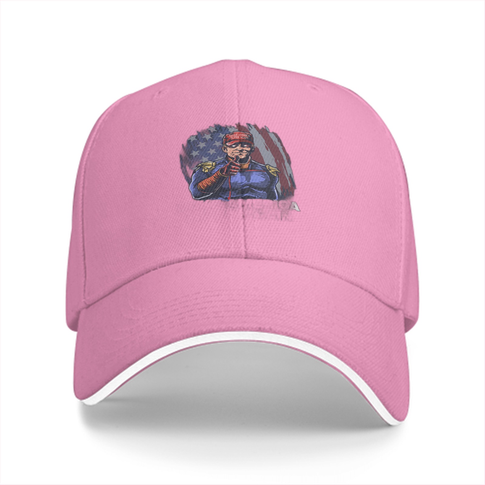 Black baseball cap with patriotic superhero graphic print