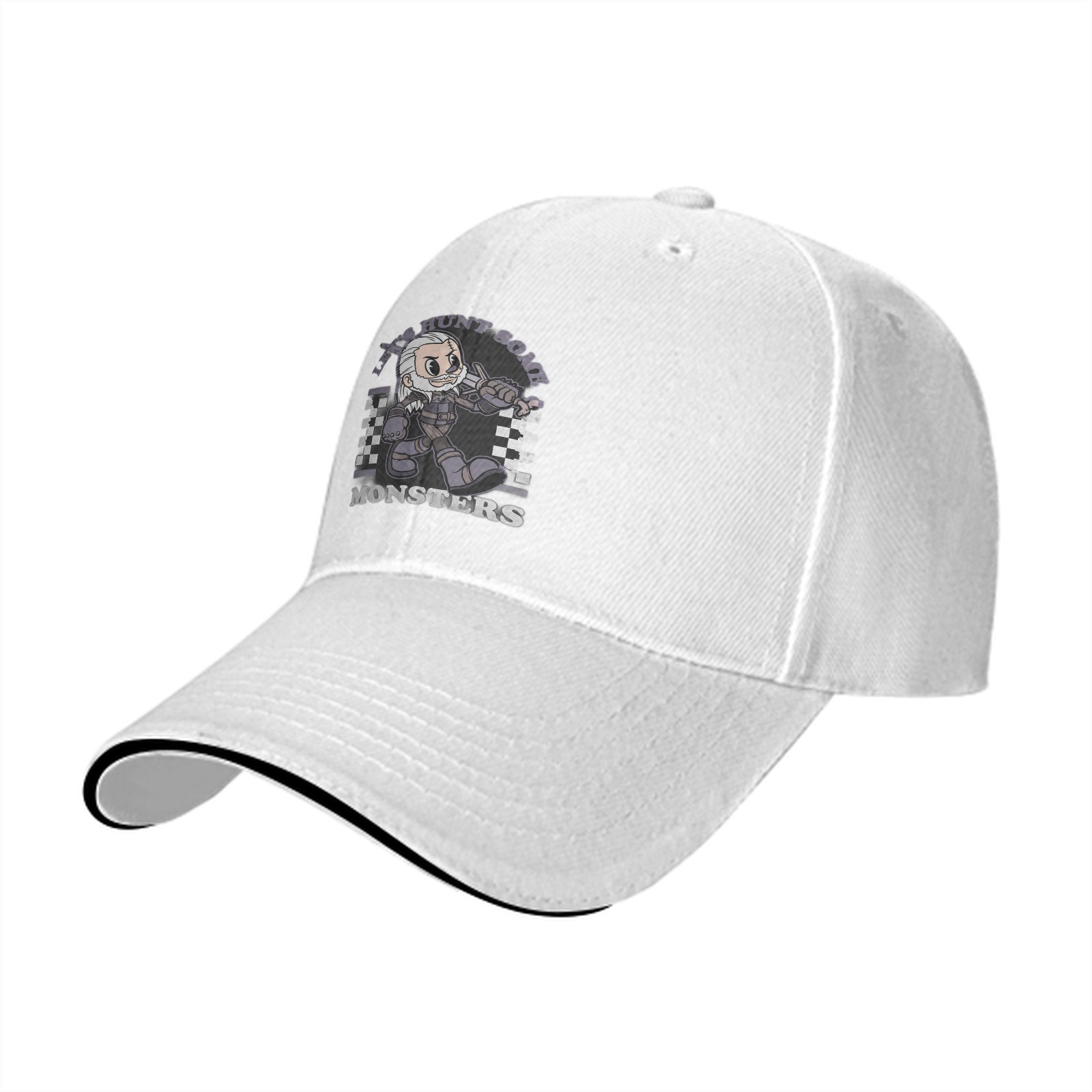 Black baseball cap with chibi witcher monster hunt graphic