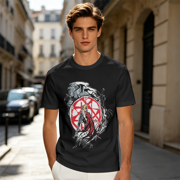 Olive Anime Graphic T-Shirt With Transmutation Circle Design