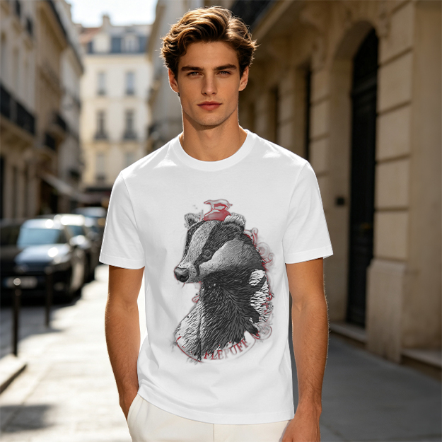 Olive Green T-Shirt With Detailed Badger Graphic Print