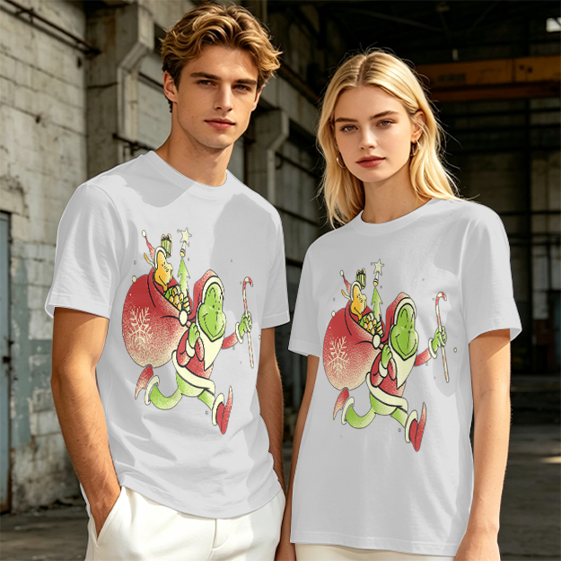 Olive T-shirt with Grinch Santa Christmas Graphic Design