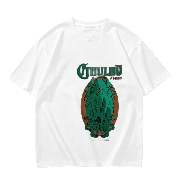 Olive Green Cthulhu Graphic T-Shirt with Mythos Monster Art