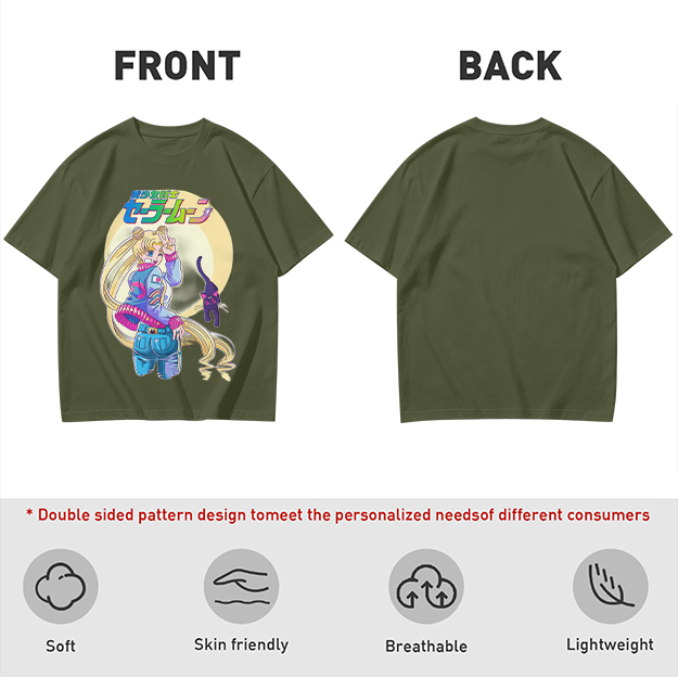 Olive anime graphic t-shirt featuring Usagi and Luna