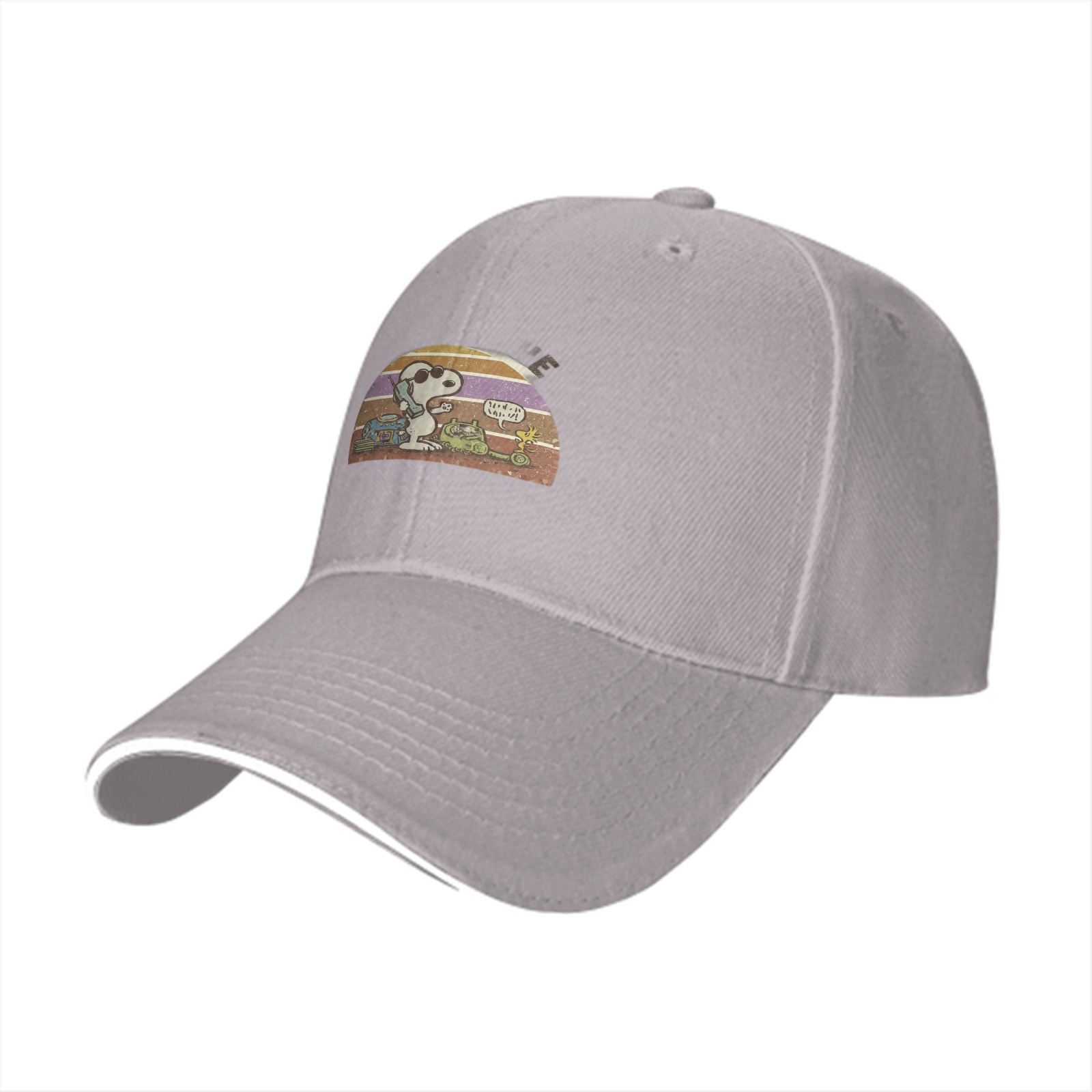 Black baseball cap with Snoopy retro sunset graphic print