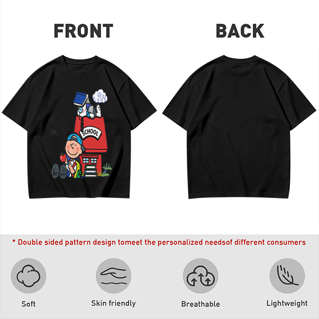 Olive T-shirt with Charlie Brown and Snoopy School Print