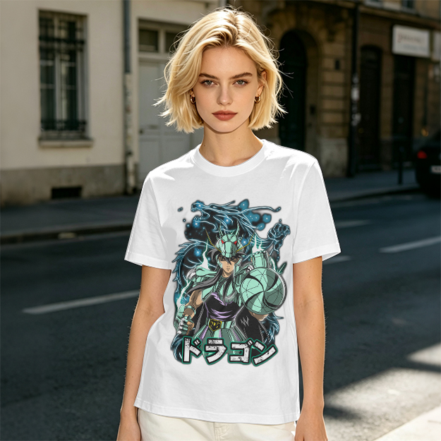 Olive T-shirt with Dragon Saint Seiya Anime Graphic Print