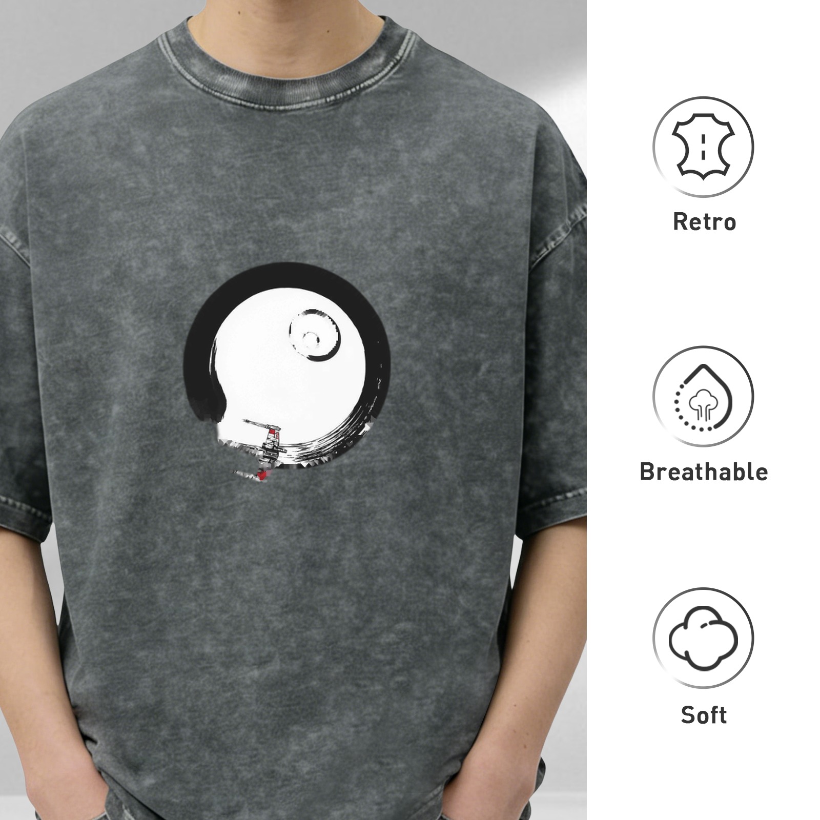 Washed black graphic t-shirt with Death Star and X-wing design