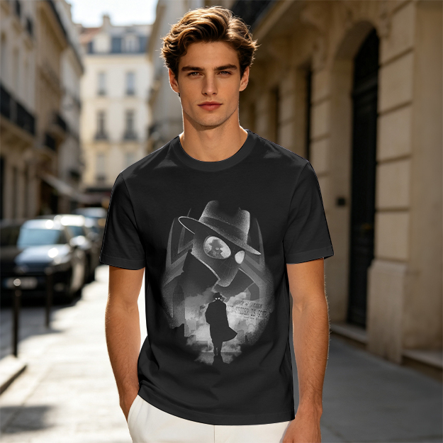Olive T-Shirt With Noir Detective Silhouette Graphic Print