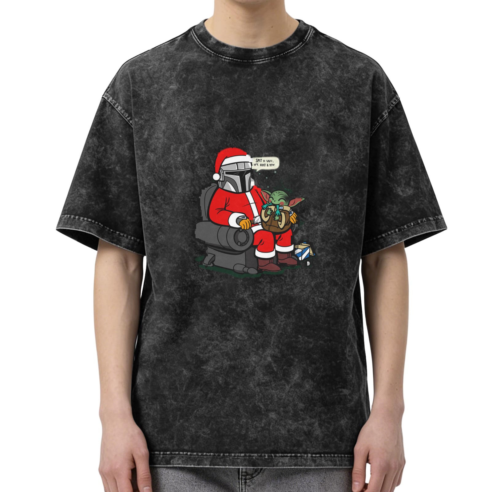 Star Wars The Mandalorian Grogu Christmas Graphic Oversized Stone Wash T-Shirt