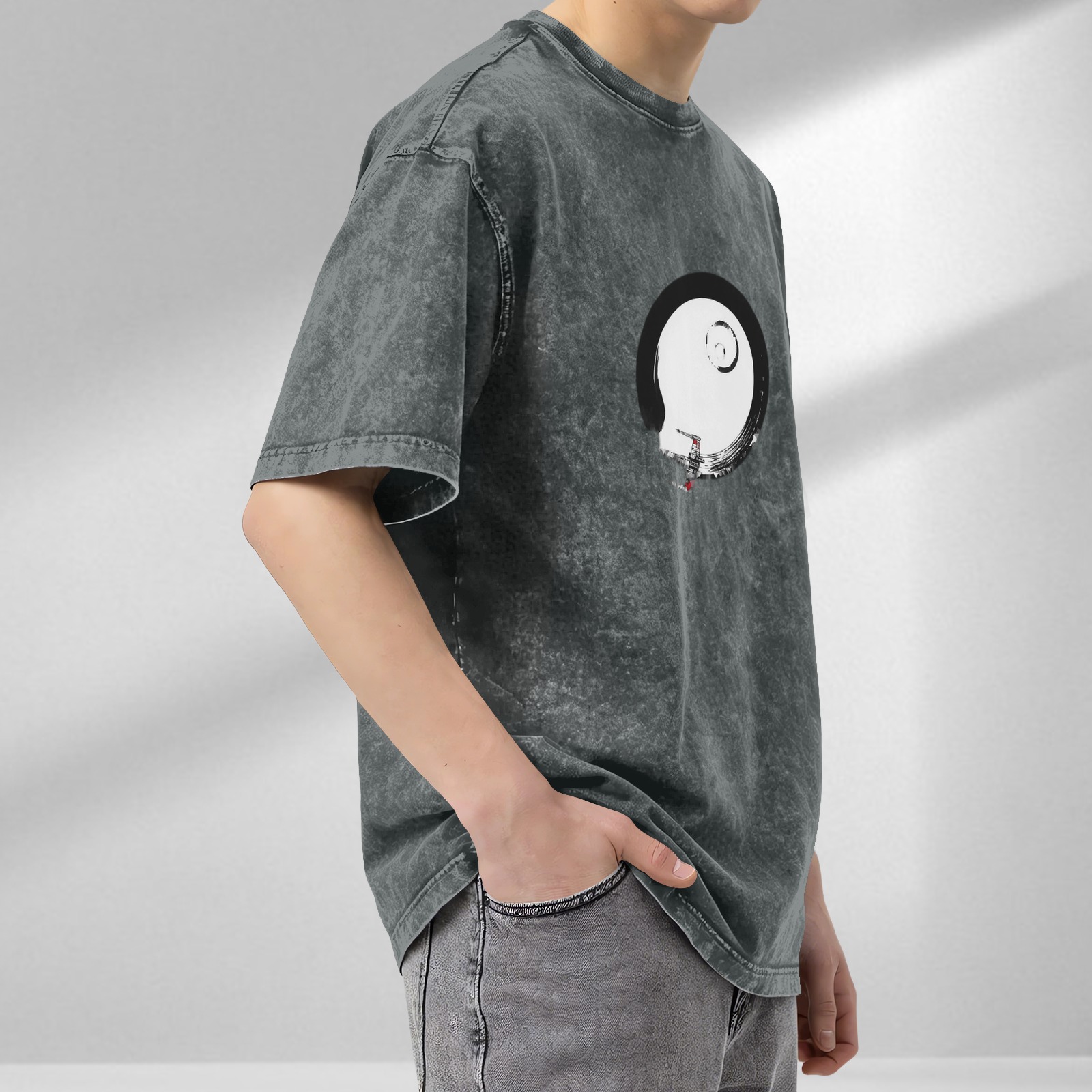 Washed black graphic t-shirt with Death Star and X-wing design