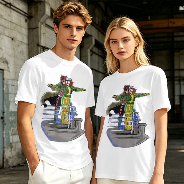 X-Men Rogue and Gambit Titanic pose graphic t-shirt