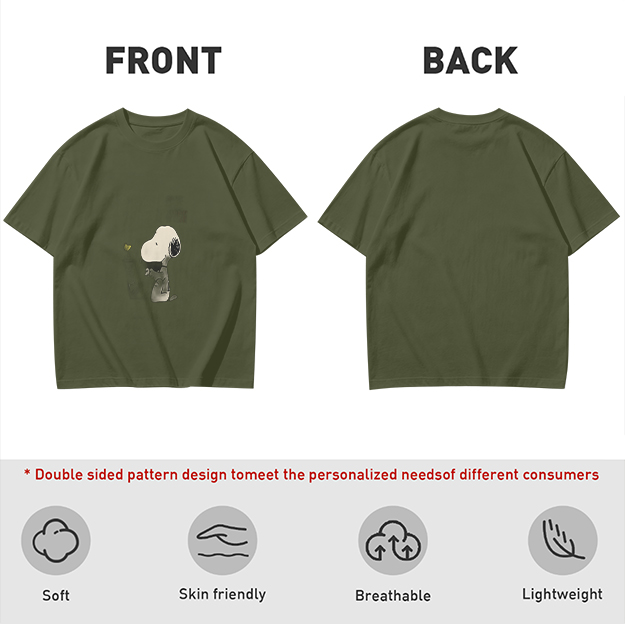 Olive Green T-Shirt With Snoopy Graphic Print