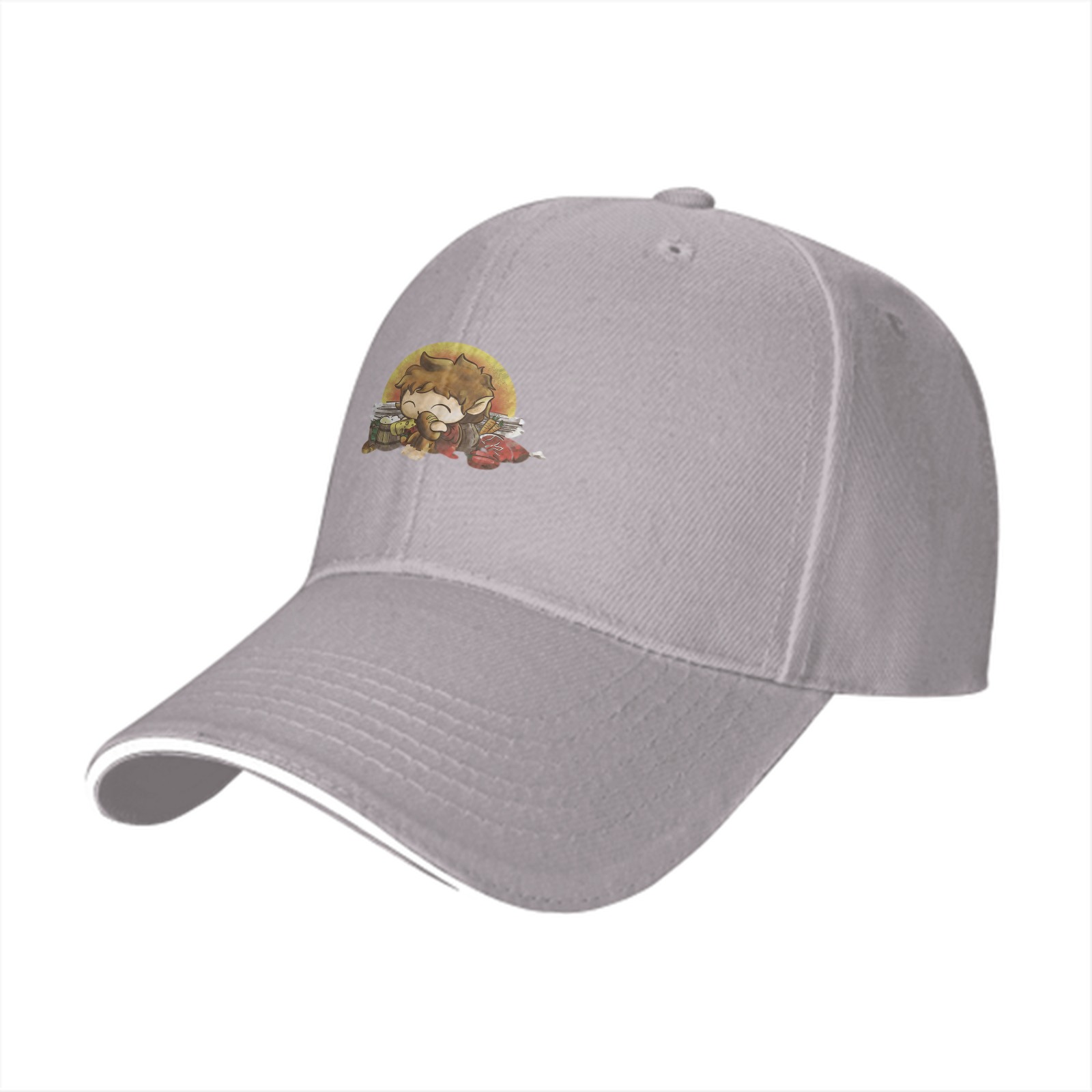 Black Baseball Cap With Chibi Hobbit Eating Design