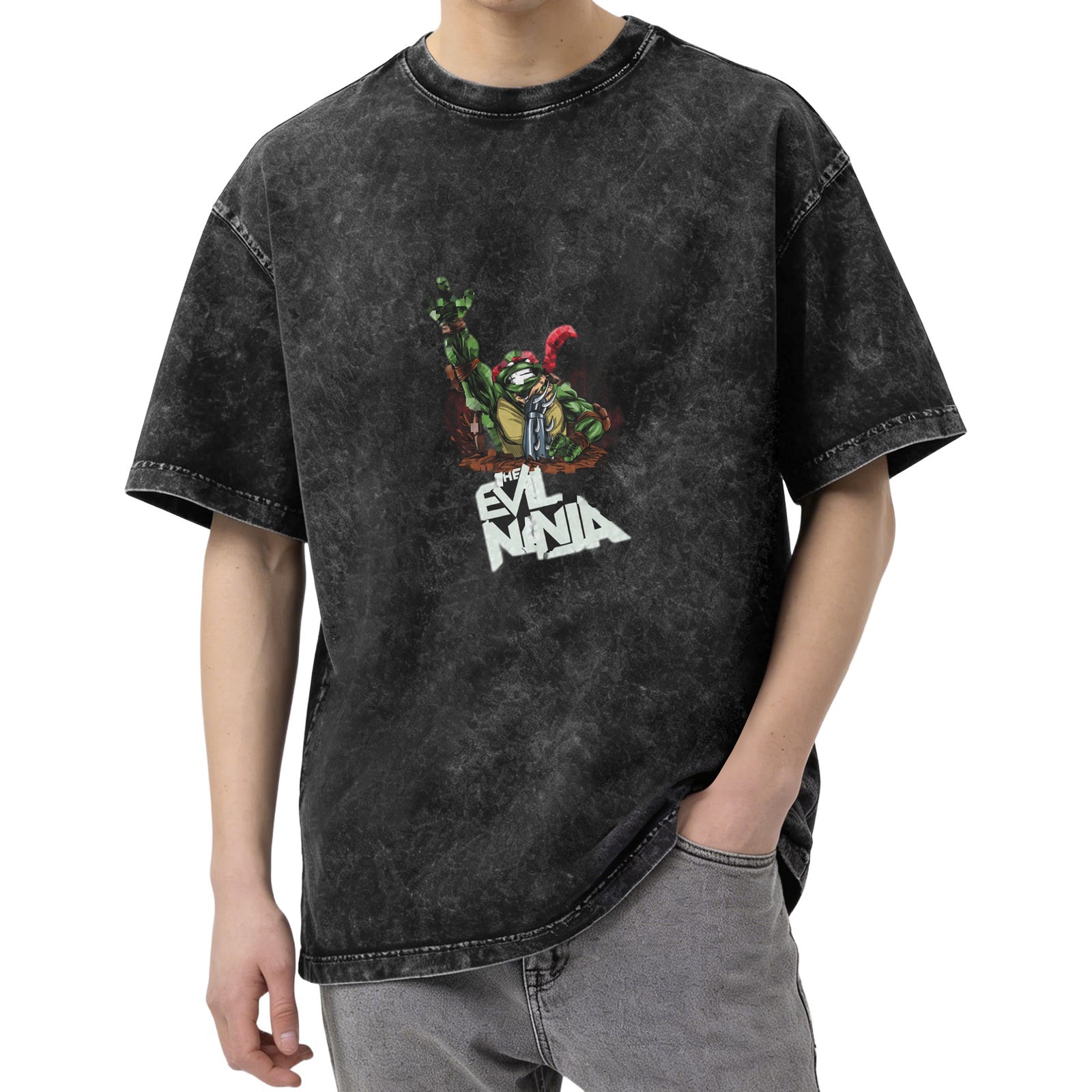 Washed black graphic t-shirt with evil ninja turtle print