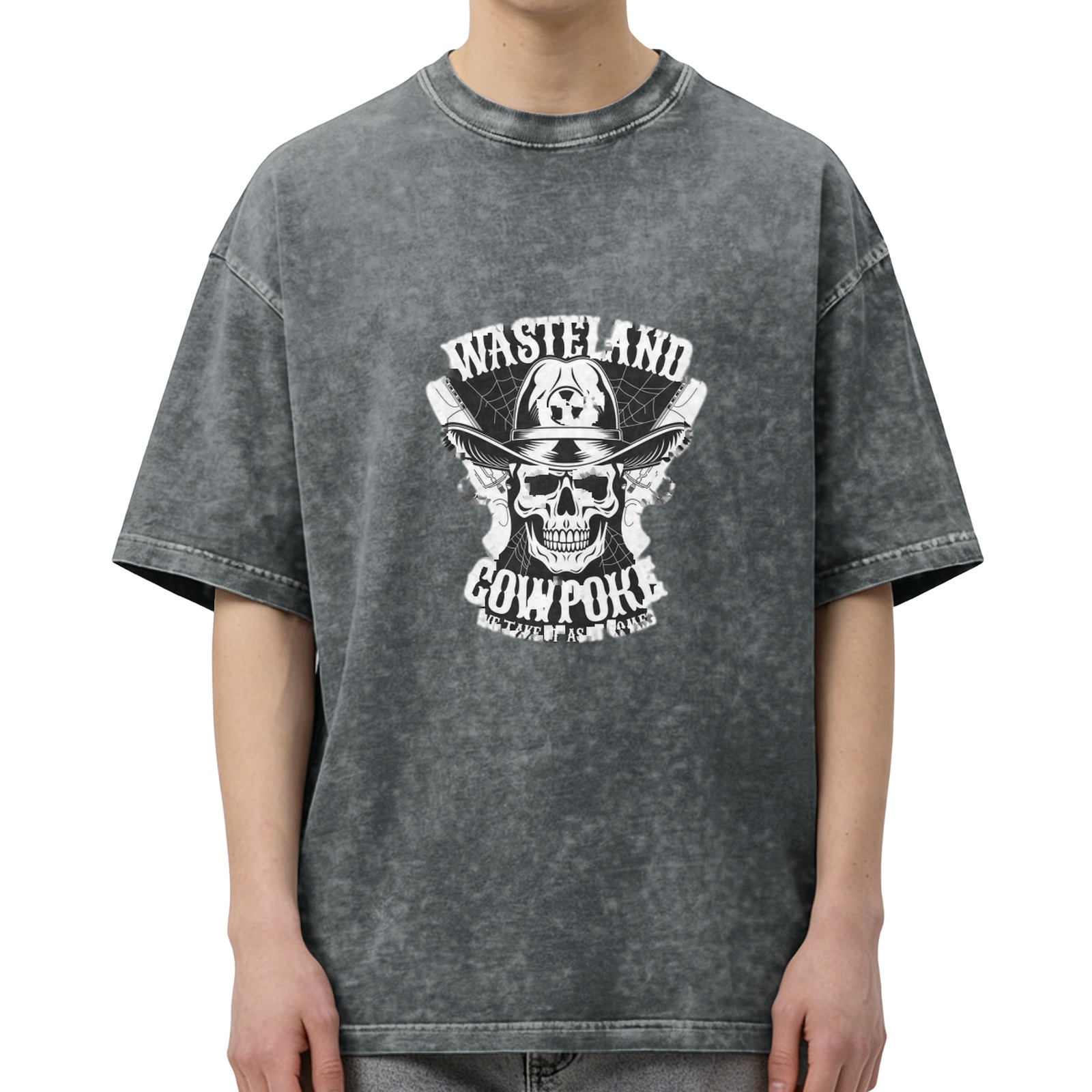 Wasteland Cowpoke Skull Graphic Acid Wash T-Shirt