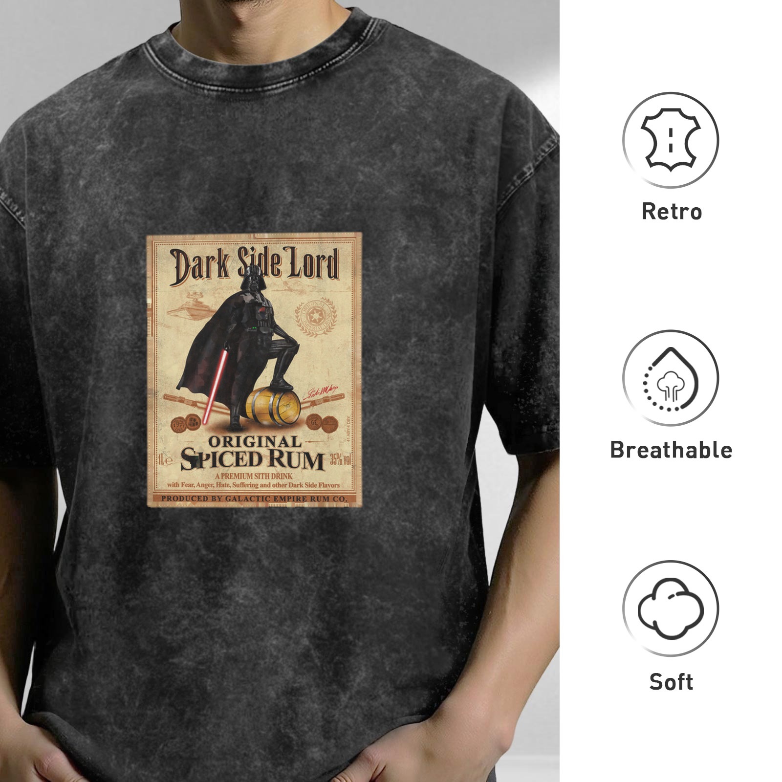 Dark Side Lord Spiced Rum Graphic Vintage Wash T-Shirt