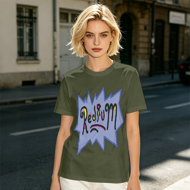 Olive Green T-Shirt With Playful Redrum Graphic Print