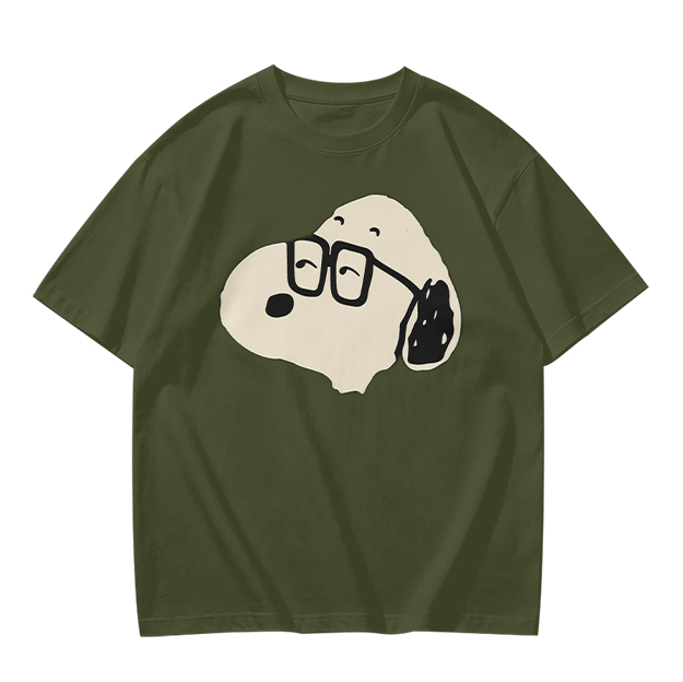 Olive T-Shirt With Snoopy Wearing Glasses Graphic