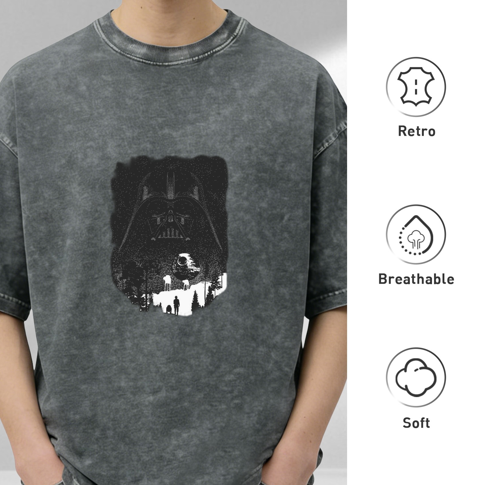Star Wars Darth Vader Silhouette Graphic Acid Wash T-Shirt