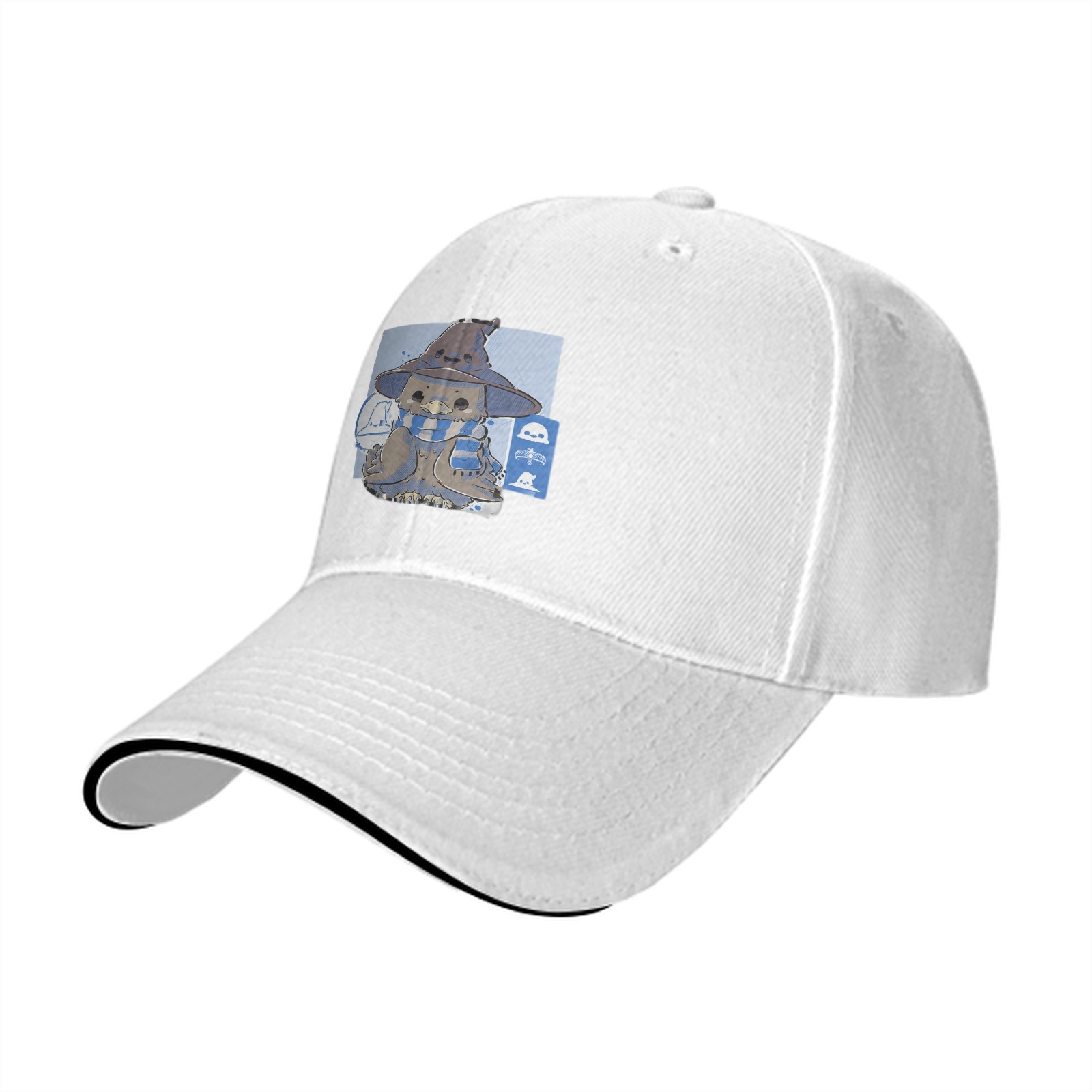 Black Baseball Cap With Cute Wizard Owl Graphic Print