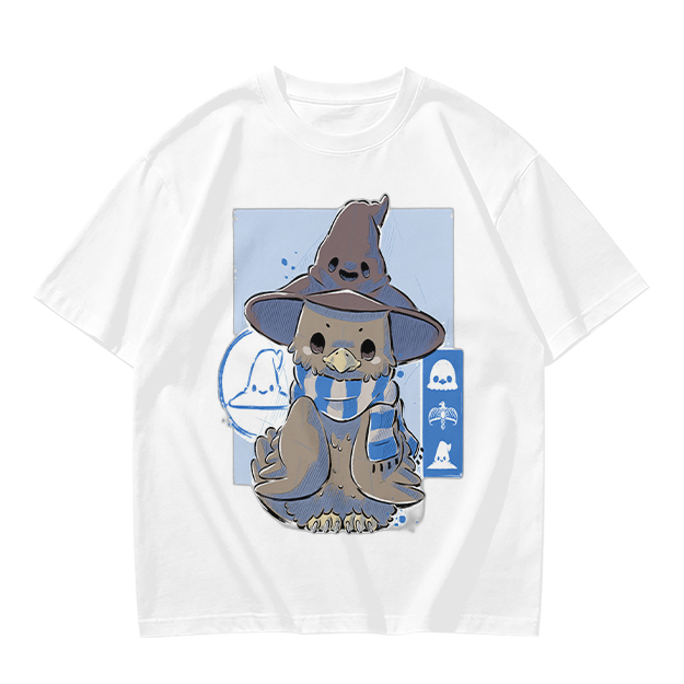 Owl in wizard hat and striped scarf graphic tee