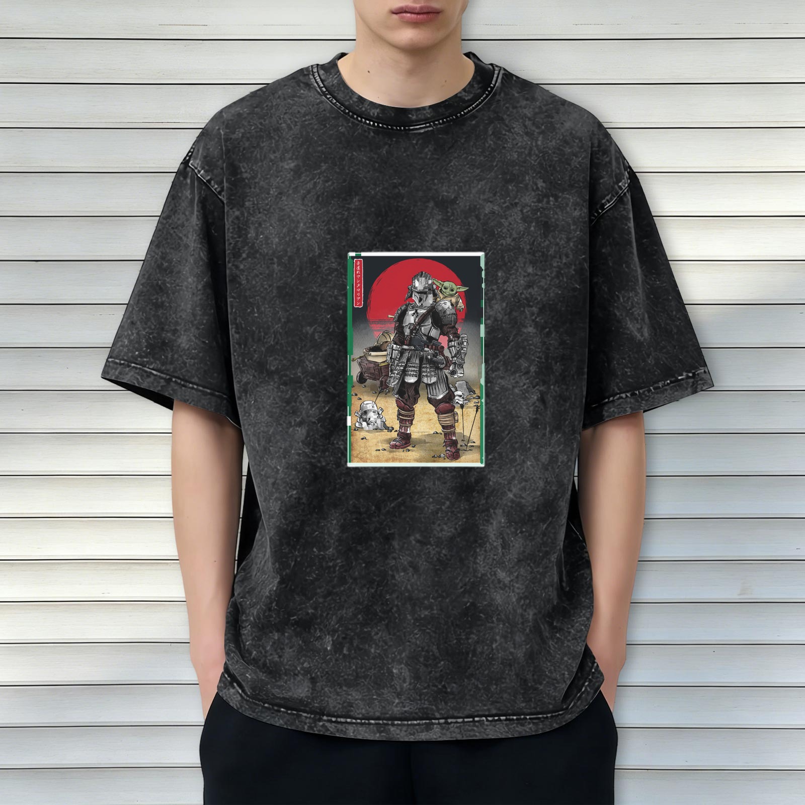 Star Wars Samurai Mandalorian & Grogu Graphic Stone Wash T-Shirt