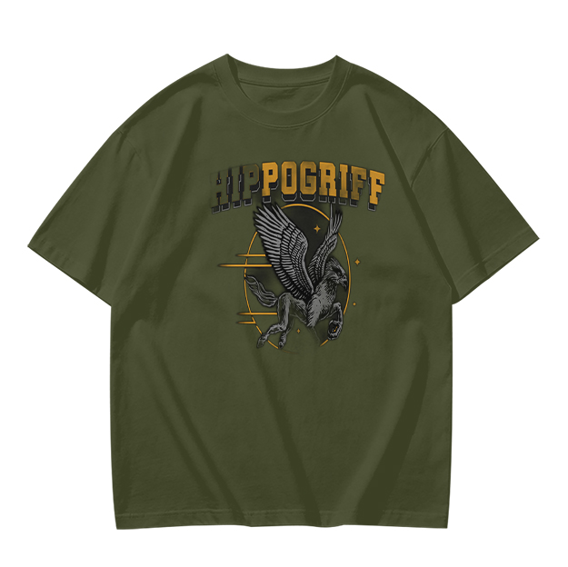 Olive Graphic T-Shirt Featuring Hippogriff Design