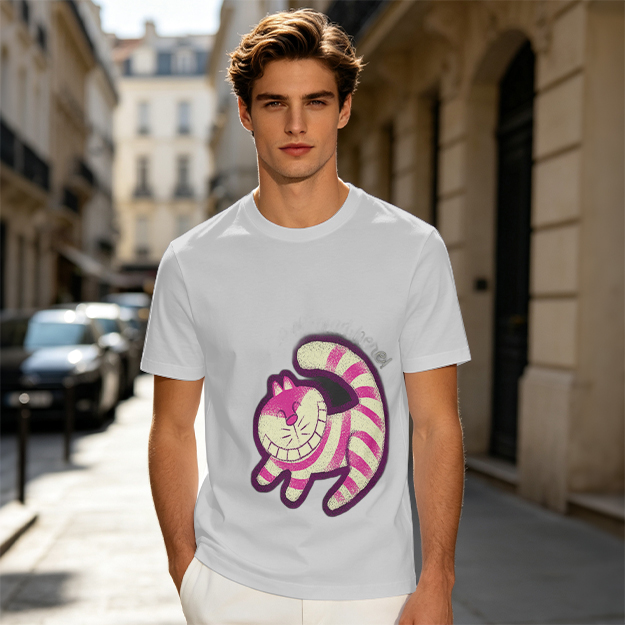Olive T-Shirt with Cheshire Cat Graphic Print