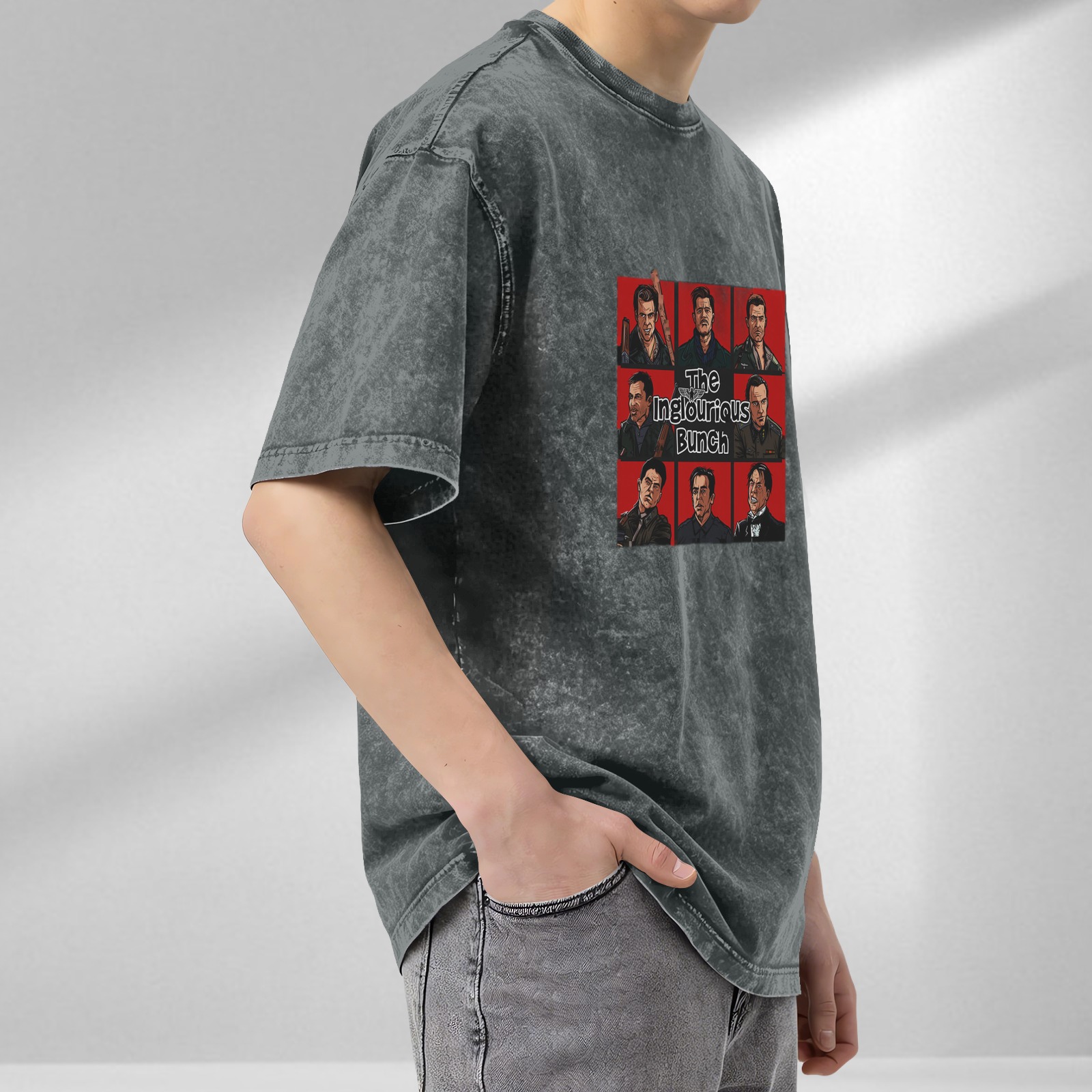 Washed Black Graphic T-Shirt with The Inglourious Bunch Character Art