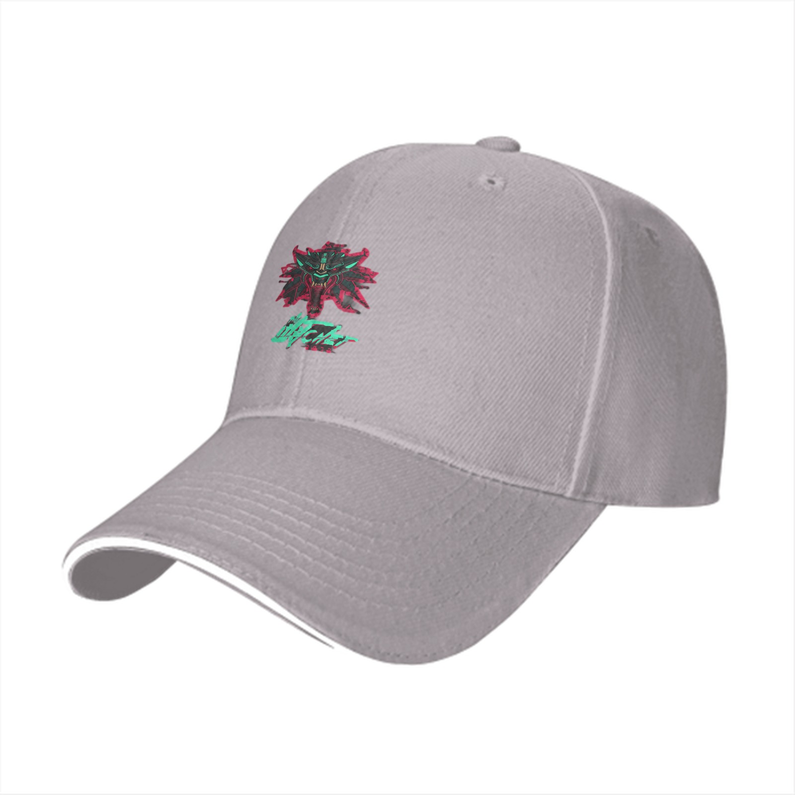 Black baseball cap with cyberpunk witcher wolf emblem graphic