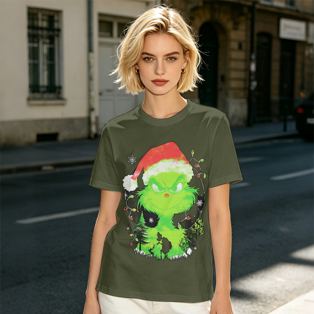 Olive Green Grinch Christmas Graphic T-Shirt