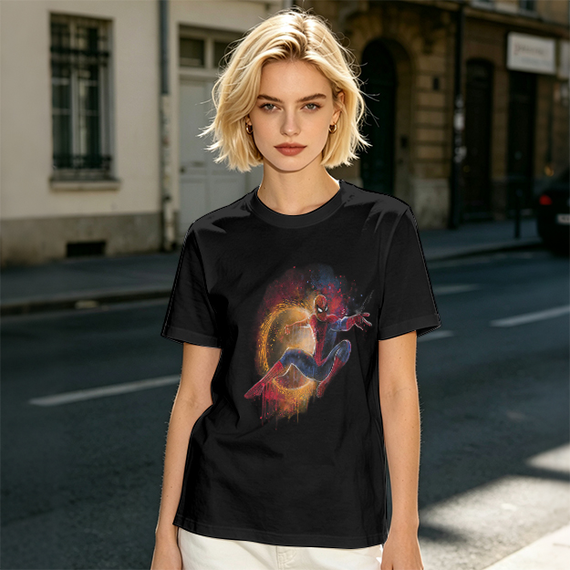 Olive Green Spider-Man Graphic T-Shirt with Cosmic Art Print