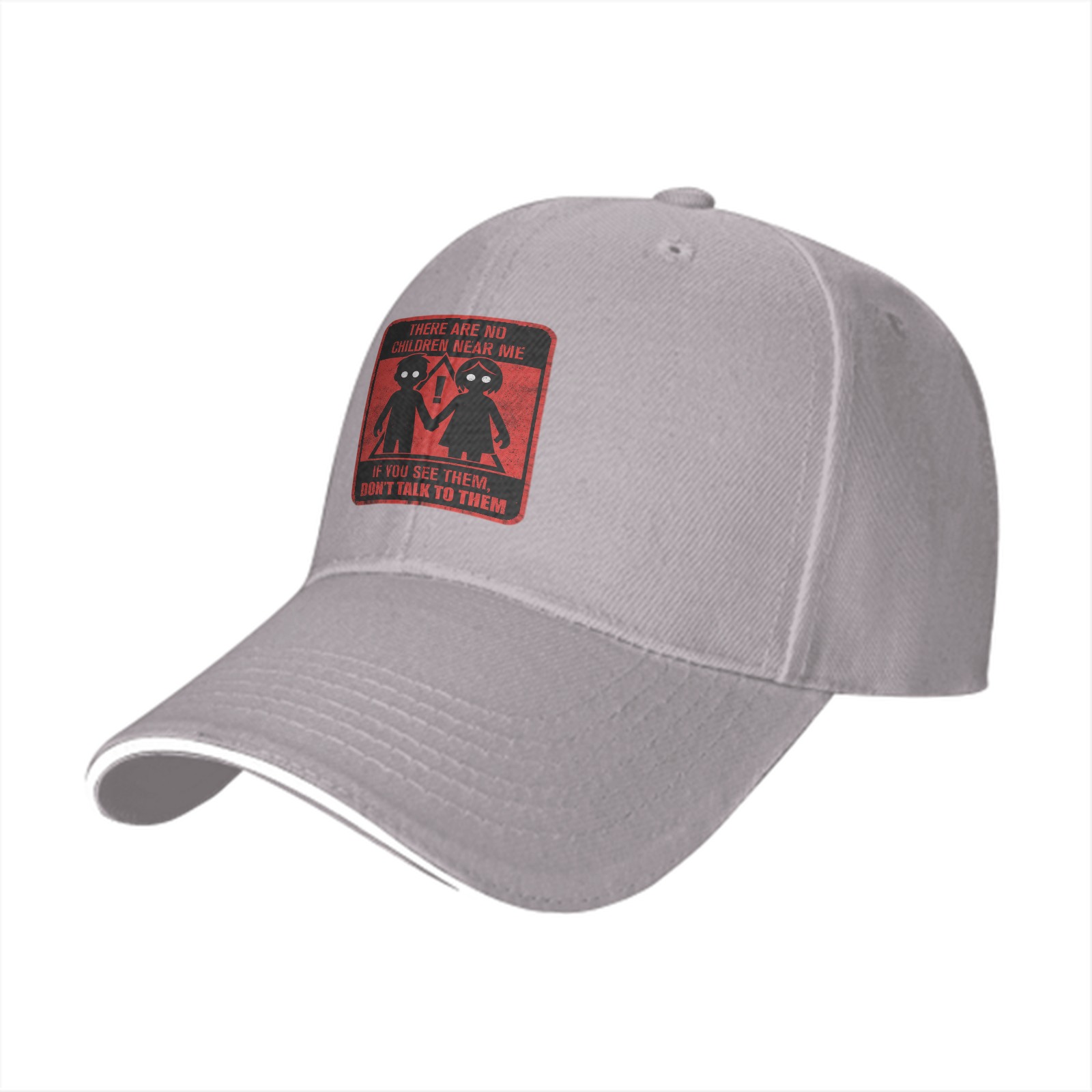 Black baseball cap with warning children graphic and text