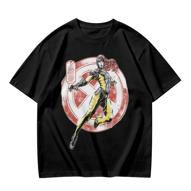 Olive T-shirt with X-Men style superhero graphic print