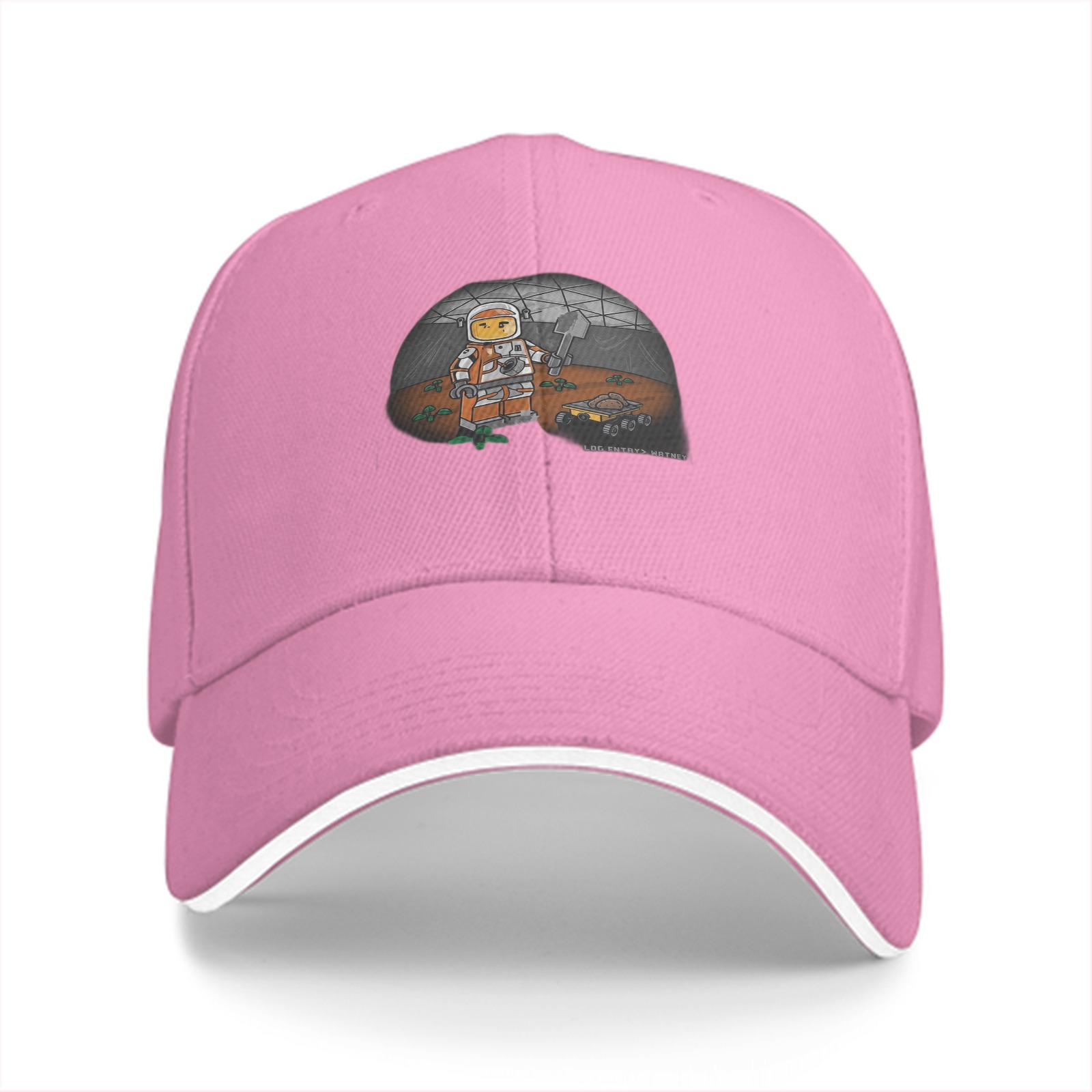 Black baseball cap with space astronaut minifigure graphic