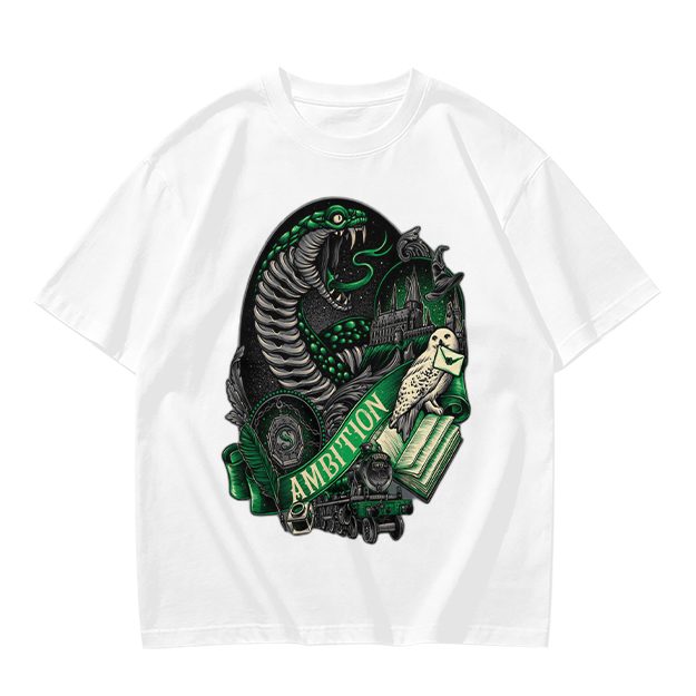 Olive Green T-Shirt With Slytherin Ambition Snake Owl Graphic