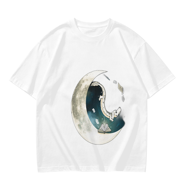 Olive T-shirt with Crescent Moon Galaxy Astronaut Graphic