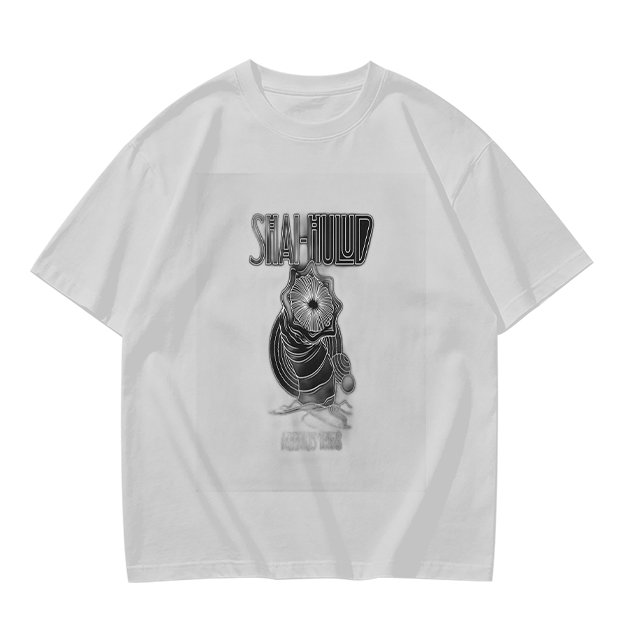 Olive green graphic t-shirt with masked figure print
