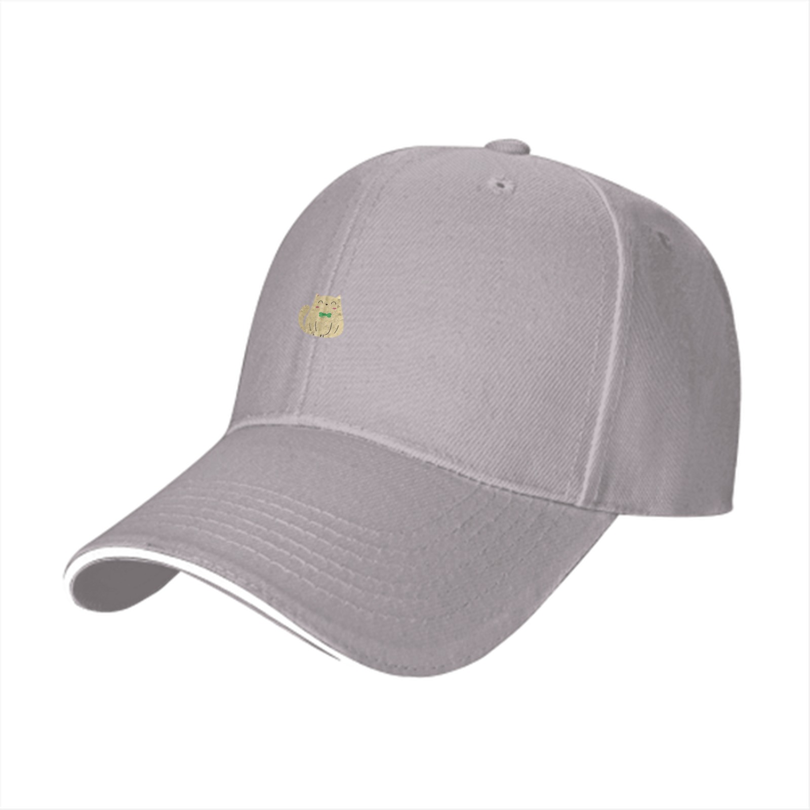 Black Baseball Cap With Cute Light Brown Cat Embroidery