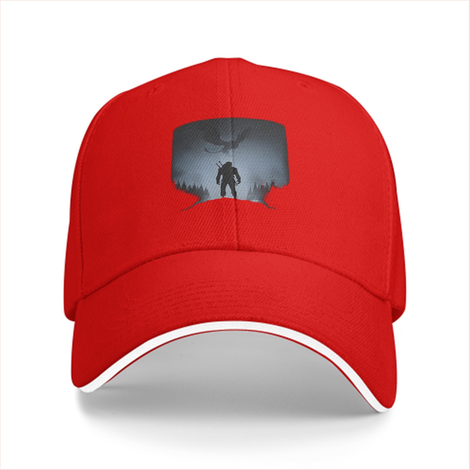 Black Baseball Cap With Witcher Monster Slayer Silhouette Art